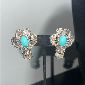 Vintage Barrera For Avon Silver Tone and Faux Turquoise Clip on Earrings